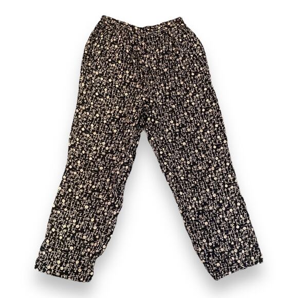 Womens Vintage 90s Rayon Button Waist Black Tan Floral Dress Pants Size Small - Picture 1 of 13